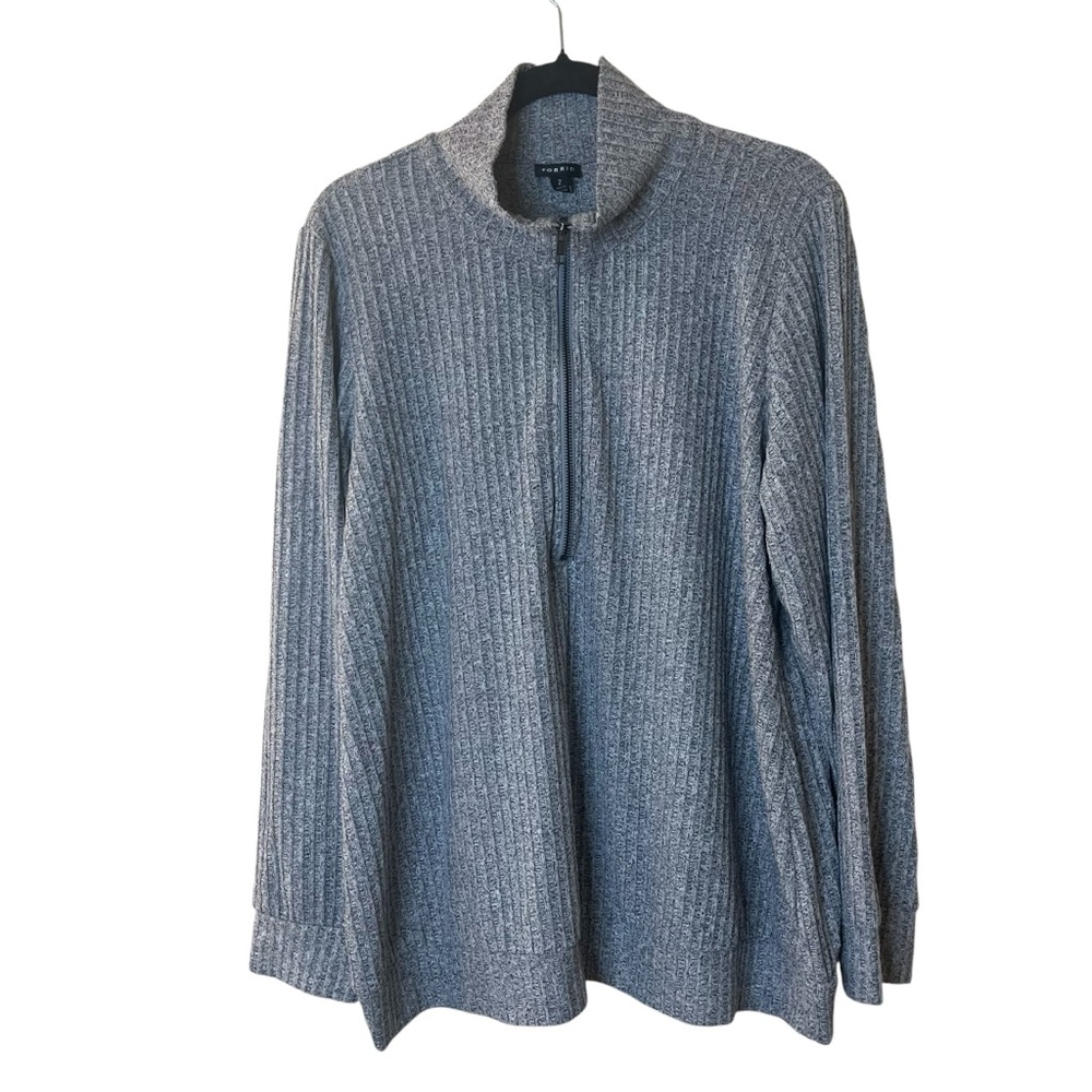 Torrid Light Gray Ribbed Quarter Half-Zip Sweater Sz 2X